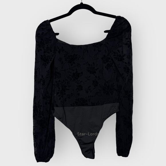 Lulus Regal Rendezvous Floral Bodysuit | Medium Black Mesh Long Sleeve Velvet - Picture 11 of 11